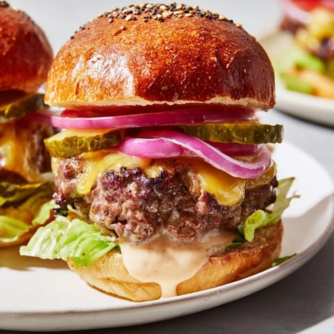 A platter of mini sliders with special sauce and sesame seed buns, perfect for a casual party.