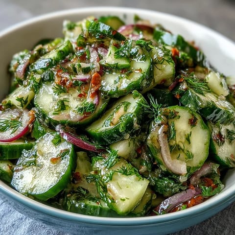 Crisp cucumber and radish slices tossed with a bright dill vinaigrette for a refreshing spring salad.  