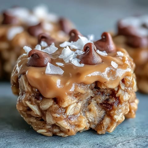 Wholesome no-bake oat bites with creamy peanut butter and chocolate chips, perfect for a quick energy snack.