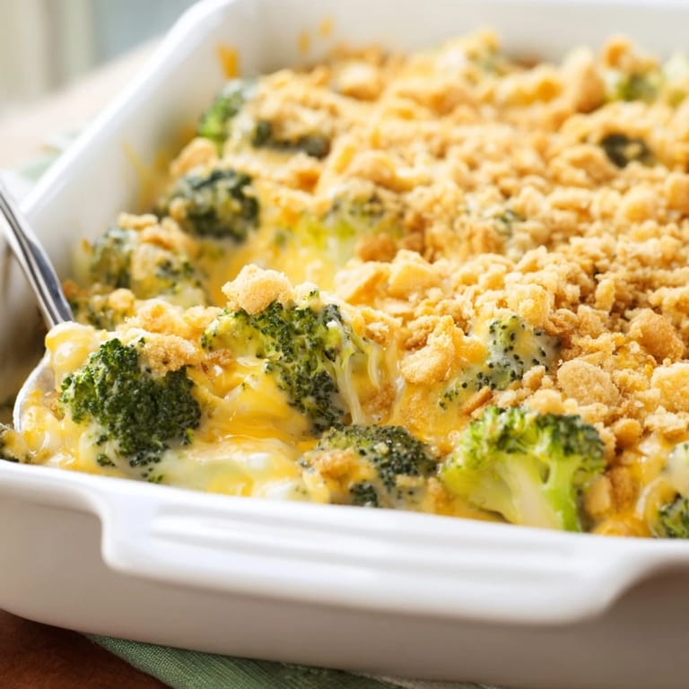 Creamy Broccoli Casserole served on a white plate, showcasing tender broccoli in rich cheese sauce.