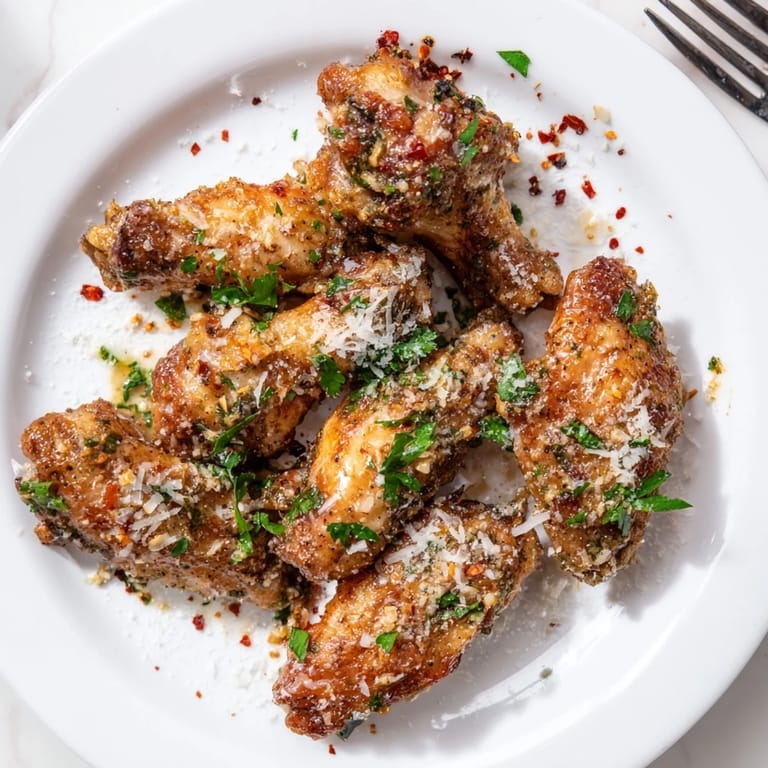 Garlic Parmesan Wings arranged on a platter with celery sticks and ranch dip, perfect for game day.