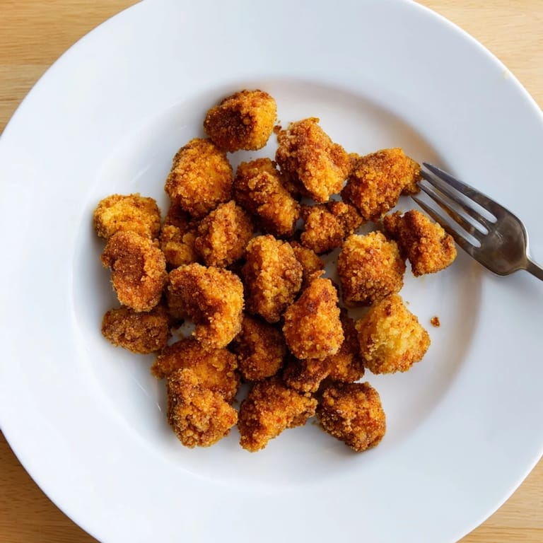 Juicy bite-sized Popcorn Chicken pieces ready for dipping, served with honey mustard and barbecue sauce.