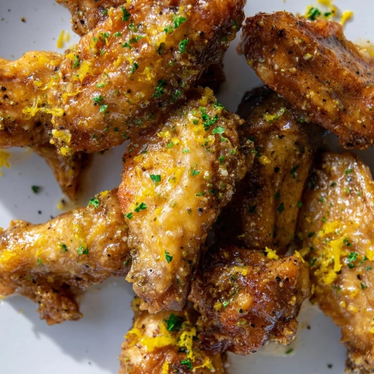 Crispy golden Lemon Pepper Wings cooling on a wire rack, ready to be served with blue cheese dressing.