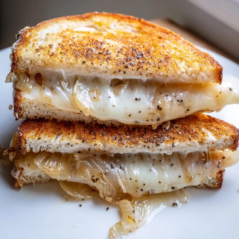 Imagine a warm Caramelized Onion Grilled Cheese sandwich, revealing jammy onions and gooey white cheddar between buttery, crusty slices of bread.