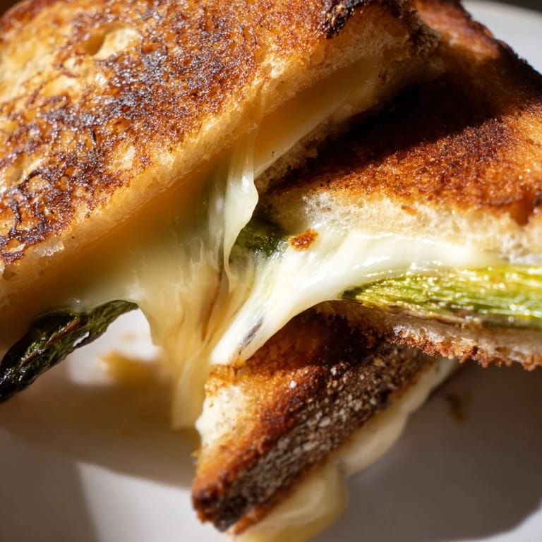 Freshly grilled asparagus and creamy Brie stacked between buttery toasted bread slices for a decadent lunch option.