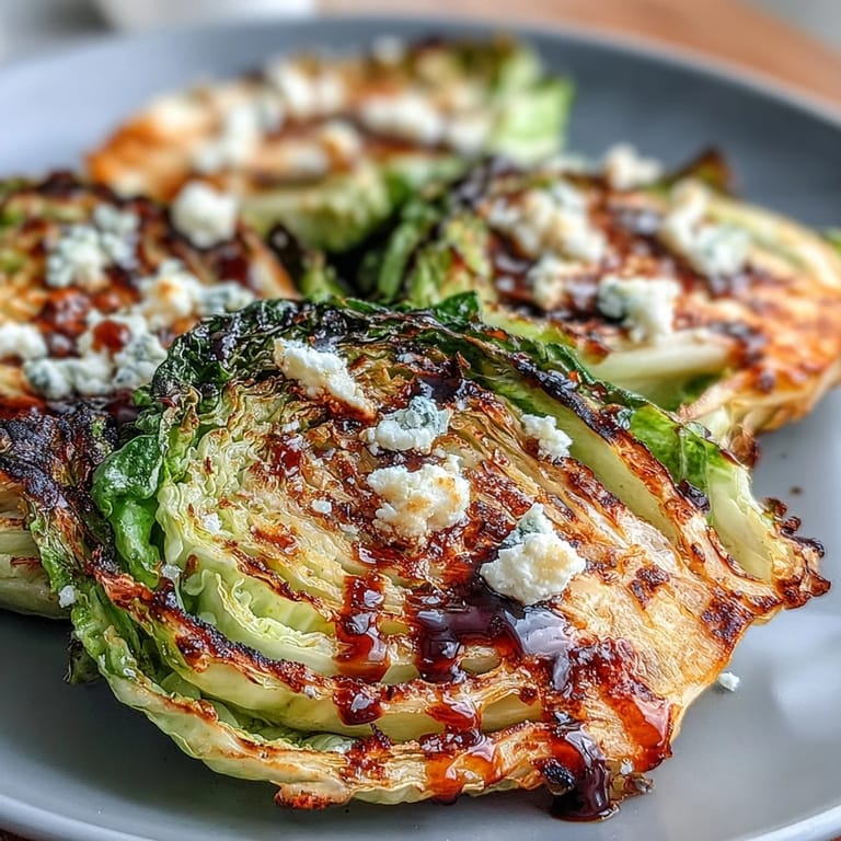Freshly made Crispy Cabbage Steaks With Feta and Balsamic plated as a Mediterranean side dish, garnished with parsley and lemon zest.