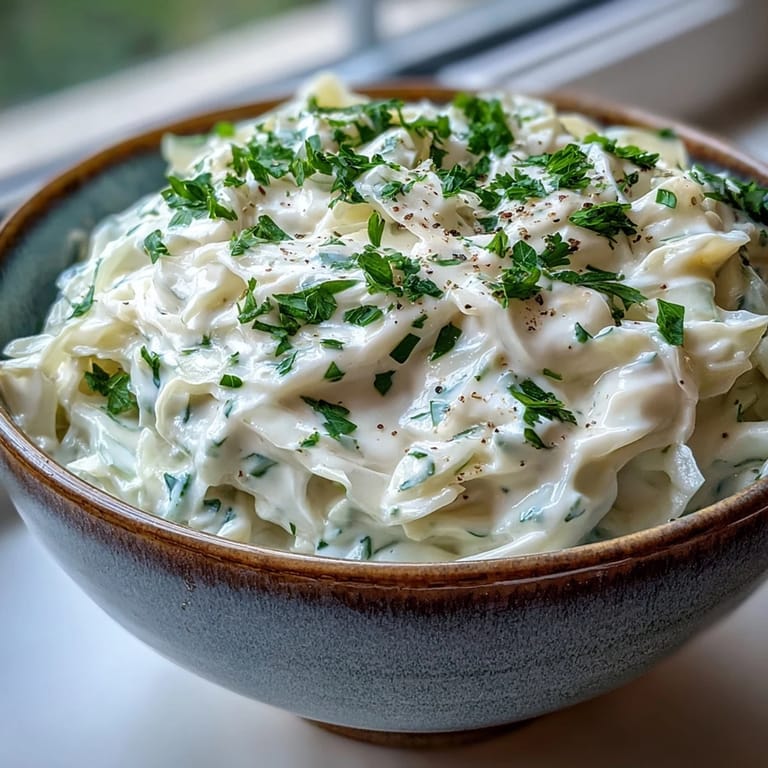 Freshly made Creamed Cabbage, showing creamy texture and nutmeg, paired with crusty bread for an easy vegetarian meal.