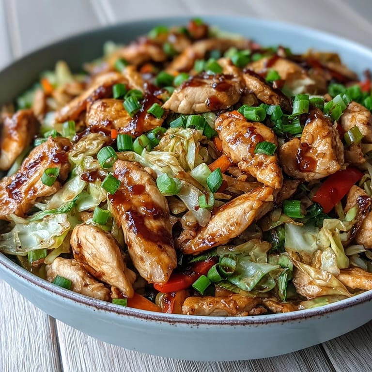 Tossing chicken with cabbage in a savory wok for a quick dinner.