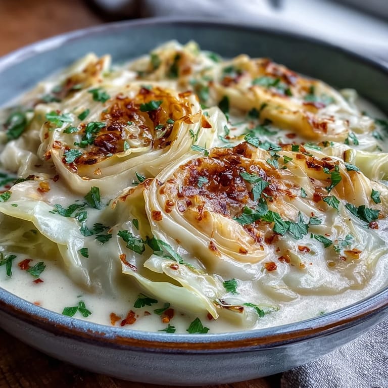 Tender cabbage ribbons in Coconut Braised Cabbage, garnished with fresh cilantro and toasted coconut flakes.