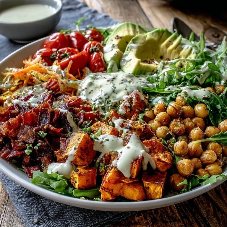 A hearty Breakfast Buddha Bowl pairs roasted vegetables with fresh toppings and a luscious tahini dressing for breakfast.