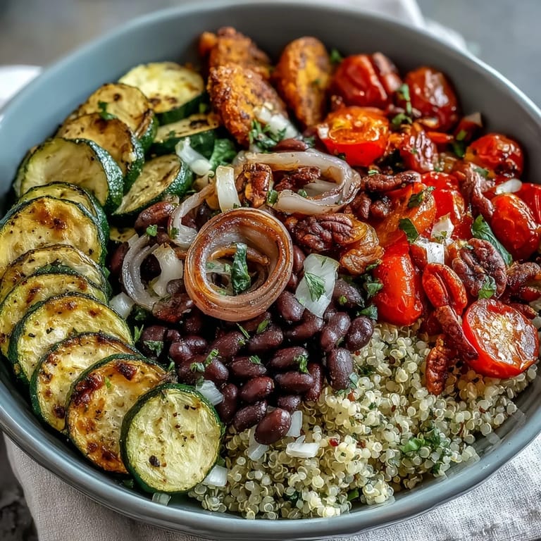 Serving suggestion for a wholesome Veggie and Quinoa Power Bowl with fluffy quinoa, fresh herbs, and lemon wedges.