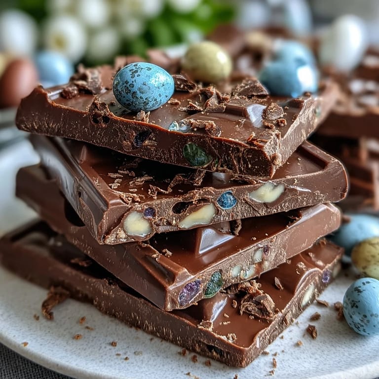 Pastel chocolate bark recipe featuring vibrant candy melts, crunchy Cadbury mini eggs, and cheerful sprinkles—perfect for holiday sharing.