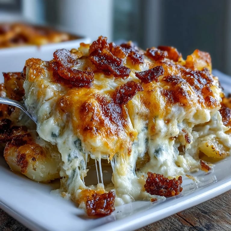 Classic Easy Cheesy Scalloped Potatoes: thinly sliced Yukon Gold potatoes baked with savory onion, garlic, and a rich, cheesy white sauce.