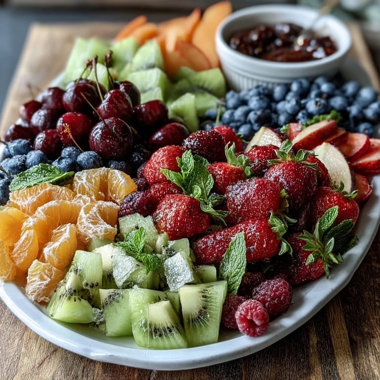 Fresh, colorful fruit arranged with edible flowers, creating a stunning and healthy party display.  