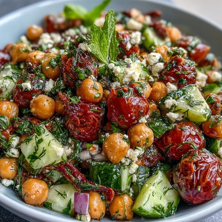 A refreshing Mediterranean-inspired salad featuring tender chickpeas, crisp vegetables, and bright lemon-herb dressing - perfect for healthy summer meals.