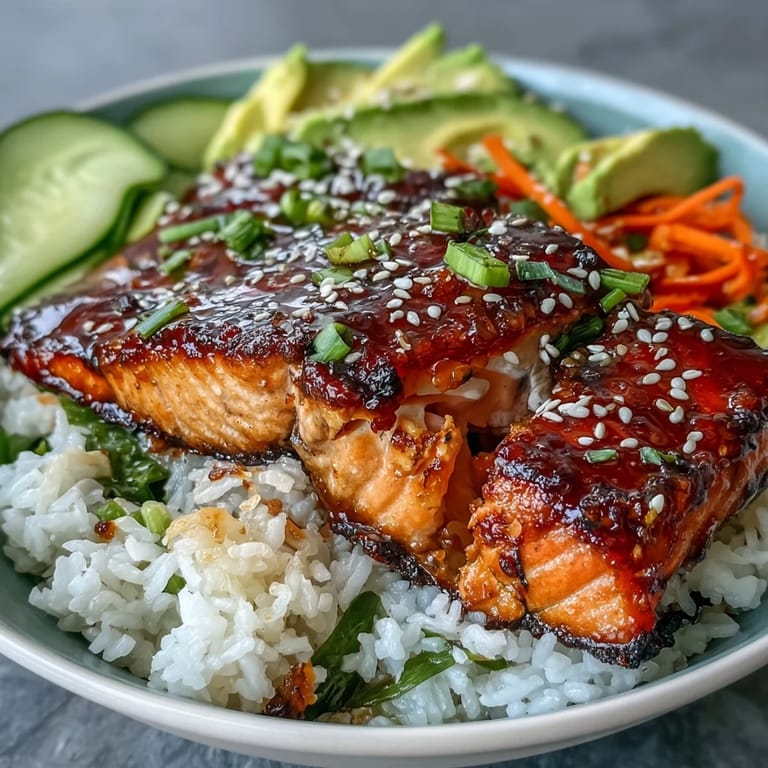 Easy Teriyaki Salmon Bowl with perfectly glazed salmon, colorful veggies, and aromatic jasmine rice for a satisfying summer meal.