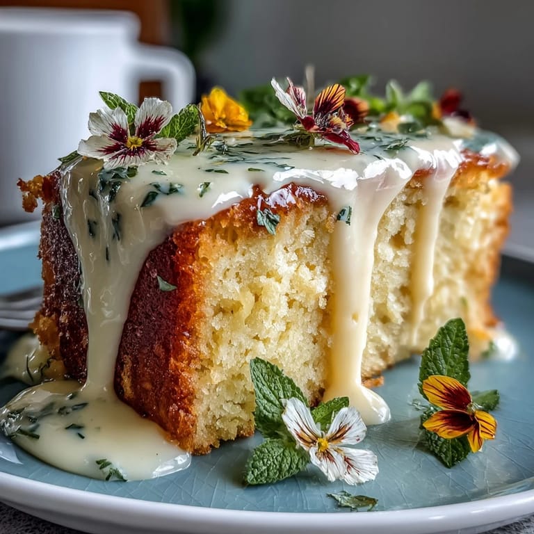 Light lemon sponge cake with creamy lemon curd filling, topped with pressed edible flowers for a spring celebration dessert.