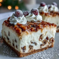 Freshly baked Christmas Cheesecake Slab with a golden biscuit crust, dusted with powdered sugar for a festive look.