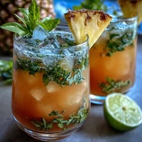 A refreshing glass of pineapple basil agua fresca with lime and fresh herbs, perfect for summer gatherings.