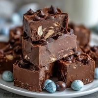 Festive Easter chocolate bark with pastel swirls, Cadbury eggs, and sprinkles for a colorful spring treat.