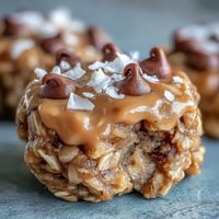 Wholesome no-bake oat bites with creamy peanut butter and chocolate chips, perfect for a quick energy snack.