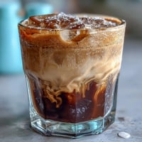 Refreshing iced brown sugar oat milk shaken espresso, frothy and sweet, served in a chilled glass with a swirl of creamy oat milk.