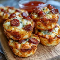 Golden mini corn dog muffins with savory hot dog pieces baking inside.