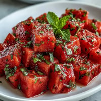 Vibrant Fricy Watermelon Chili Lime Salad with Mint, a cool summer dish.